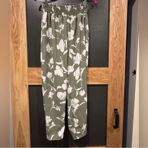 Bucket List Olive Floral Smocked Waist Pants Made in USA